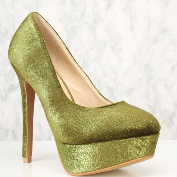 Sexy Green Shimmer Platform High Heels - Picture 2 of 5